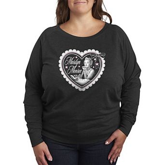 Plus Size Marilyn Monroe Coquette Lace Heart Distressed French Terry Long Sleeve Tee