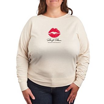 Plus Size Marilyn Monroe Classic Red Lip Mark French Terry Long Sleeve Tee