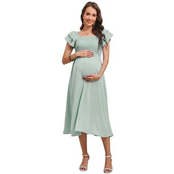 Women's Maternity Square Neck Dress with Layered Sleeves Knee Length