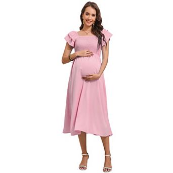 Women's Maternity Square Neck Dress with Layered Sleeves Knee Length