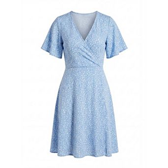 Women's Retro Floral Wrap Mini Dress Vintage Vacation Dress