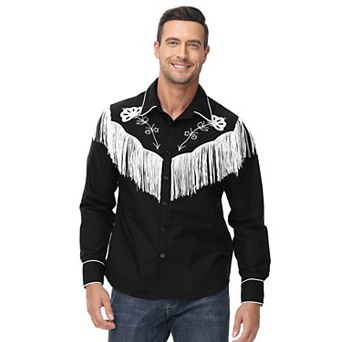 Men's Western Fringe Button Down Shirt Long Sleeve T-Shirts