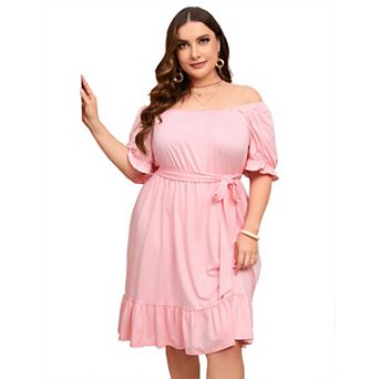 Women's Plus Size Square Neck Ruffled Hem Short Sleeve Dress
