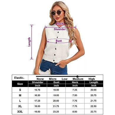 Women's Button Down Sweater Vest Crew Neck Sleeveless Lightweight Knit Tops