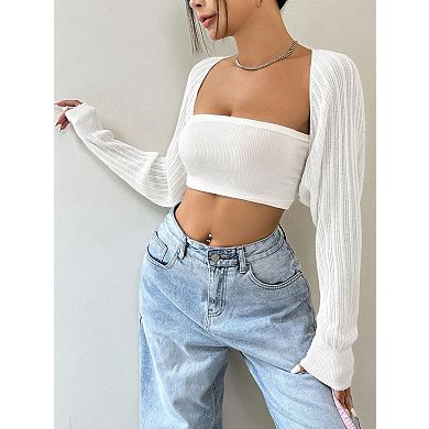 Women's Shrug Cardigan Long Sleeve Open Front Cropped Bolero Arm Tops