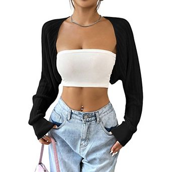 Women's Shrug Cardigan Long Sleeve Open Front Cropped Bolero Arm Tops