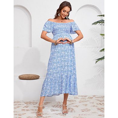 Women's Maternity Square Neck Dress Short Flutter Sleeve Casual Pregnant Summer Clothes