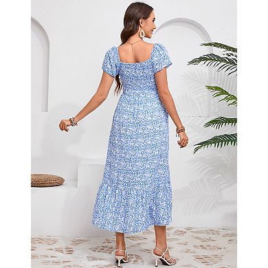 Women's Maternity Square Neck Dress Short Flutter Sleeve Casual Pregnant Summer Clothes