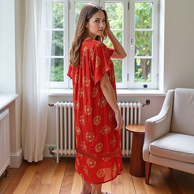 cotton lounge dress with pockets Loungees Border Print Cotton Lounge Dress/House Dress/Caftan