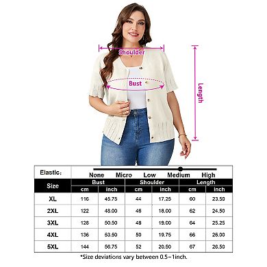 Women's Plus Size Short Sleeve Cardigan V Neck Button Down Sweaters Tops