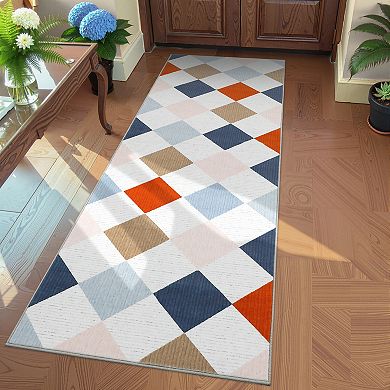 Modern Geometric Area Rug Machine Washable Low Pile Pet Friendly Ultra Thin Carpet for Playroom