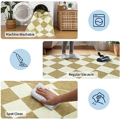 Modern Geometric Area Rug Machine Washable Low Pile Pet Friendly Ultra Thin Carpet for Playroom