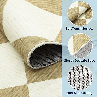 Modern Geometric Area Rug Machine Washable Low Pile Pet Friendly Ultra Thin Carpet for Playroom