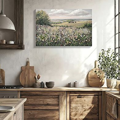 Framed Canvas Wall Art Vintage Decor, Landscape Wall Art, Meadow with Flowers Art, 24" x 36"