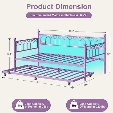 Daybed with Trundle Twin Size, Heavy Duty Metal Platform Sofa Bed Frame with Charging Station