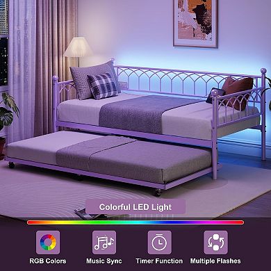 Daybed with Trundle Twin Size, Heavy Duty Metal Platform Sofa Bed Frame with Charging Station