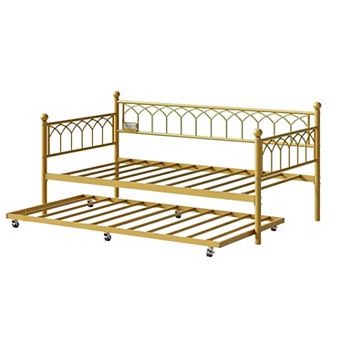 Daybed with Trundle Twin Size, Heavy Duty Metal Platform Sofa Bed Frame with Charging Station