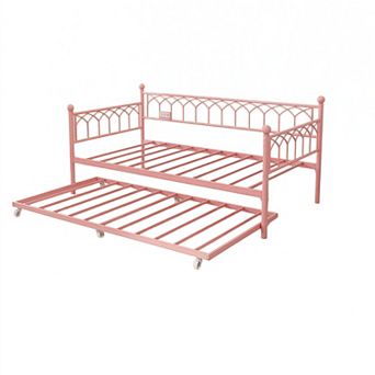 Daybed with Trundle Twin Size, Heavy Duty Metal Platform Sofa Bed Frame with Charging Station