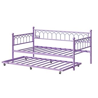 Daybed with Trundle Twin Size, Heavy Duty Metal Platform Sofa Bed Frame with Charging Station
