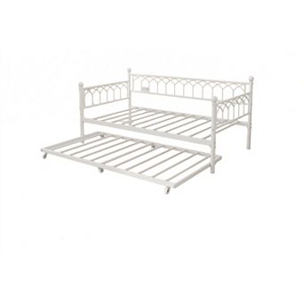 Daybed with Trundle Twin Size, Heavy Duty Metal Platform Sofa Bed Frame with Charging Station
