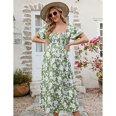 Women's Maternity Bubble Short Sleeve Midi Dress