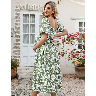 Women's Maternity Bubble Short Sleeve Midi Dress