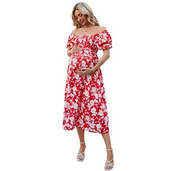 Women's Maternity Bubble Short Sleeve Midi Dress