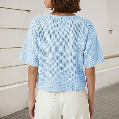 Women's Plus Size Short Sleeves Cardigan Button Down Lightweight Sweater