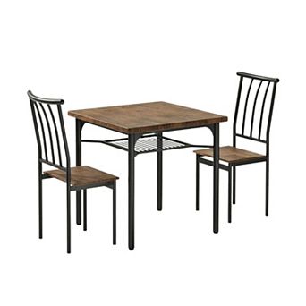 Farmhouse 3 pc Dining Table Set for 2, Square Kitchen Table with 2 Chairs