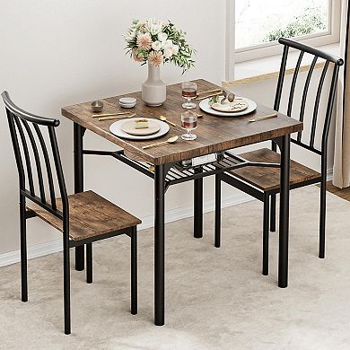 Farmhouse 3-Piece Dining Table Set for 2, Square Kitchen Table with 2 Chairs