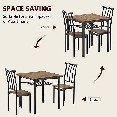 Farmhouse 3-Piece Dining Table Set for 2, Square Kitchen Table with 2 Chairs