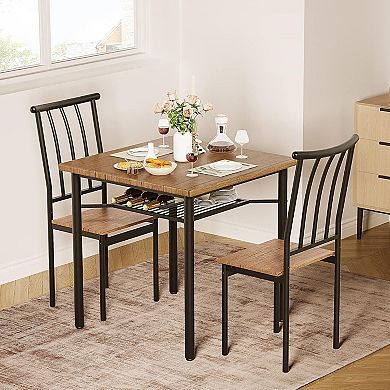 Farmhouse 3-Piece Dining Table Set for 2, Square Kitchen Table with 2 Chairs