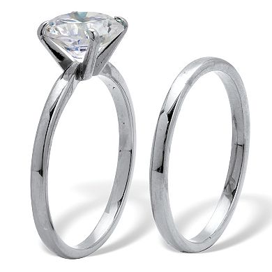 2.5 TCW Round Cubic Zirconia Stainless Steel Bridal Ring Set