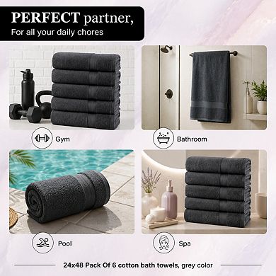100% Cotton Quick Dry Absorbent Soft Towels 6 Pack For Gym Spa Bathroom Pool