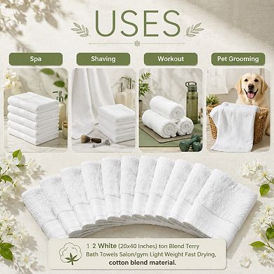20x40 Inch Cotton Blend Terry Bath Towels Lightweight Fast Drying Multipurpose Economy Grade