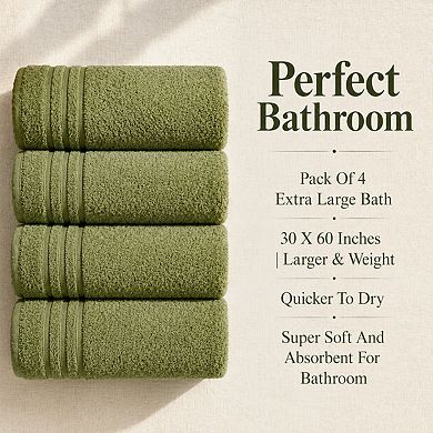 4 Pack Super Soft Absorbent Quick Dry Cotton Bath Towels