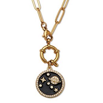 Crystal Space Pendant Yellow Gold Ion-Plated Pendant Necklace, 17 in