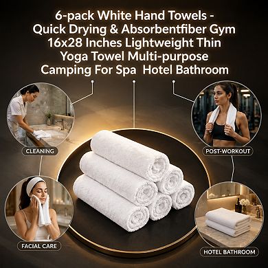 6 Pack Microfiber Hand Towels Quick Drying Absorbent Multi Purpose Gym Spa Yoga