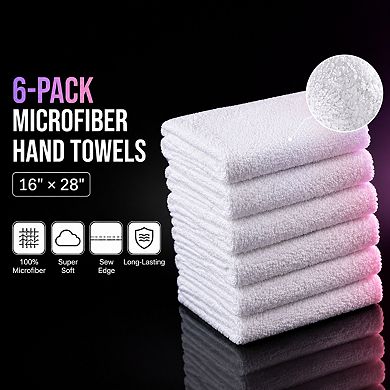 6 Pack Microfiber Hand Towels Quick Drying Absorbent Multi Purpose Gym Spa Yoga