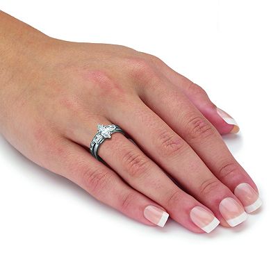 2.2 TCW Marquise Cubic Zirconia Platinum-Plated Bridal Ring Set