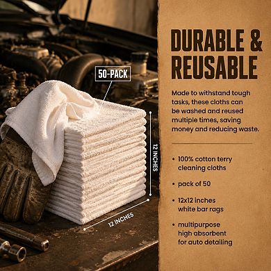 100 Cotton Terry Cleaning Cloths High Absorbent Multipurpose Reusable