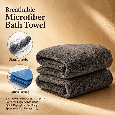2 Pack Microfiber Bath Towels Soft Absorbent Quick Drying Multi Purpose