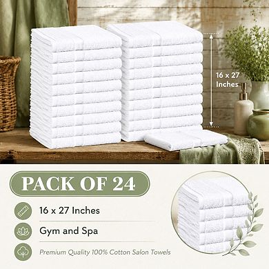 24 Pack Cotton Salon Towels Highly Absorbent Soft Machine Washable for Spa Gym Home Hair Care