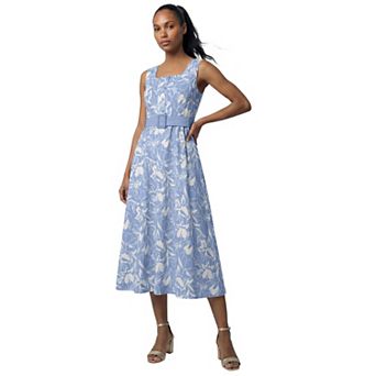 Jessica London Women's Plus Size Belted Linen Midi Dress