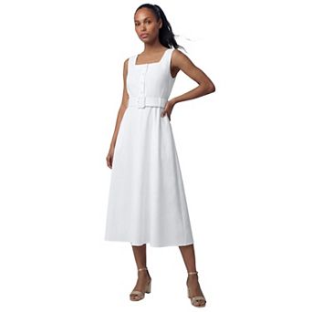 Jessica London Women's Plus Size Belted Linen Midi Dress