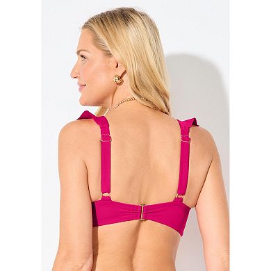 Swimsuits for All Women's Ruffled Plunge V-Neck Bikini Top