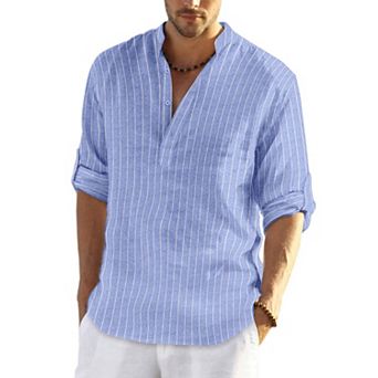 COOFANDY Men' Cotton Linen Henley T-Shirt Long Sleeve Casual Beach T-Shirts Hippie Summer Button