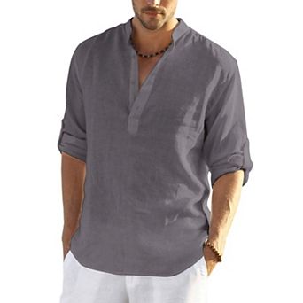 COOFANDY Men' Cotton Linen Henley T-Shirt Long Sleeve Casual Beach T-Shirts Hippie Summer Button