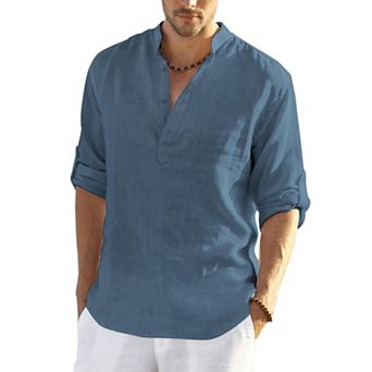 COOFANDY Men' Cotton Linen Henley T-Shirt Long Sleeve Casual Beach T-Shirts Hippie Summer Button