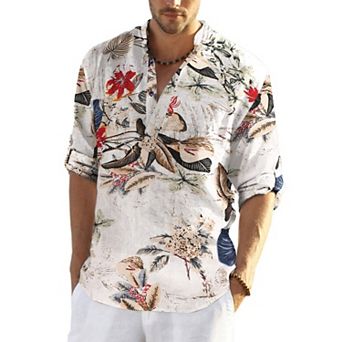 COOFANDY Men' Cotton Linen Henley T-Shirt Long Sleeve Casual Beach T-Shirts Hippie Summer Button